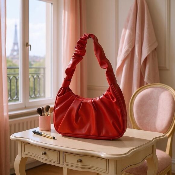 Olivia & Kate Coral Small Baguette Vegan Leather Handbag NWOT - Picture 1 of 9